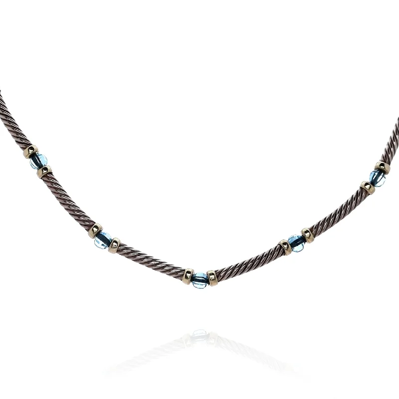 men’s sterling silver cufflinks Estate David Yurman Two-Tone 15.5" Alternating Cable Bar Blue Topaz Station Necklace