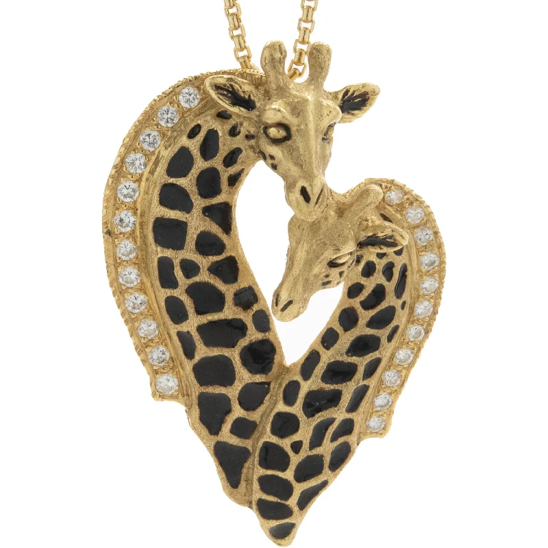 real ruby pendant necklace G & G Appleby 18 Karat Yellow Gold Diamond and Enamel Double Giraffe Necklace