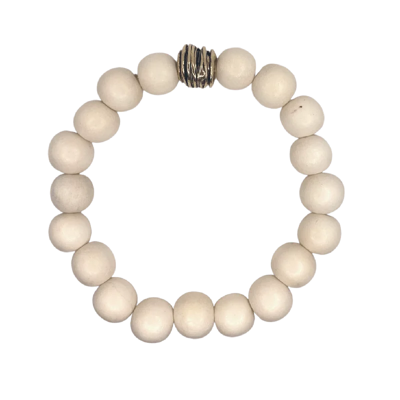 gold wedding band for men Gold Artisan Wire Bead White Wood Round 10mm Bracelet