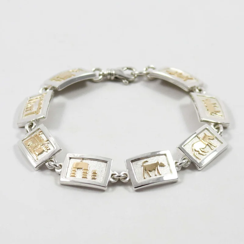 vintage floral engagement ring Gold on Silver Link Bracelet