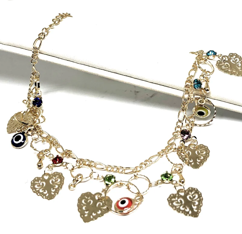 chunky gold chain necklace Gold Plated Evil Eye Heart Ankle Bracelet 8-11”