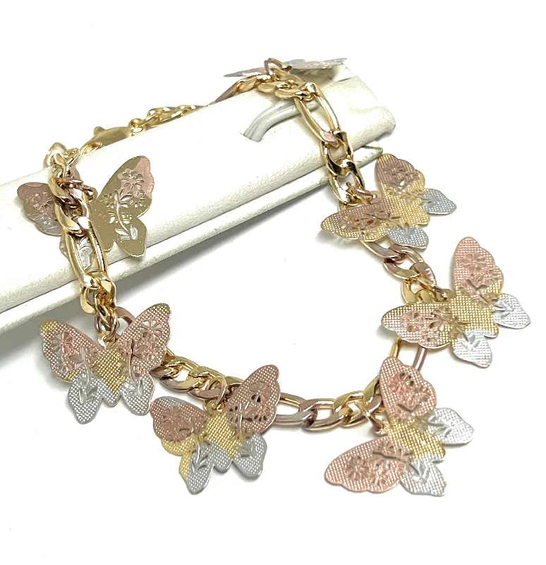 unique promise ring for girlfriend Gold Plated Tri-Color Butterfly Charm Figaro Bracelet 7.5-9 inch adjustable unique promise ring for girlfriend Gold Plated Tri-Color Butterfly Charm Figaro Bracelet 7.5-9 inch adjustable