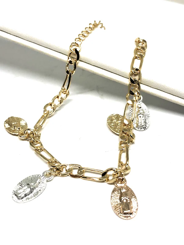 unique diamond tennis bracelet Gold Plated Virgin Mary Ankle Bracelet 8-11”