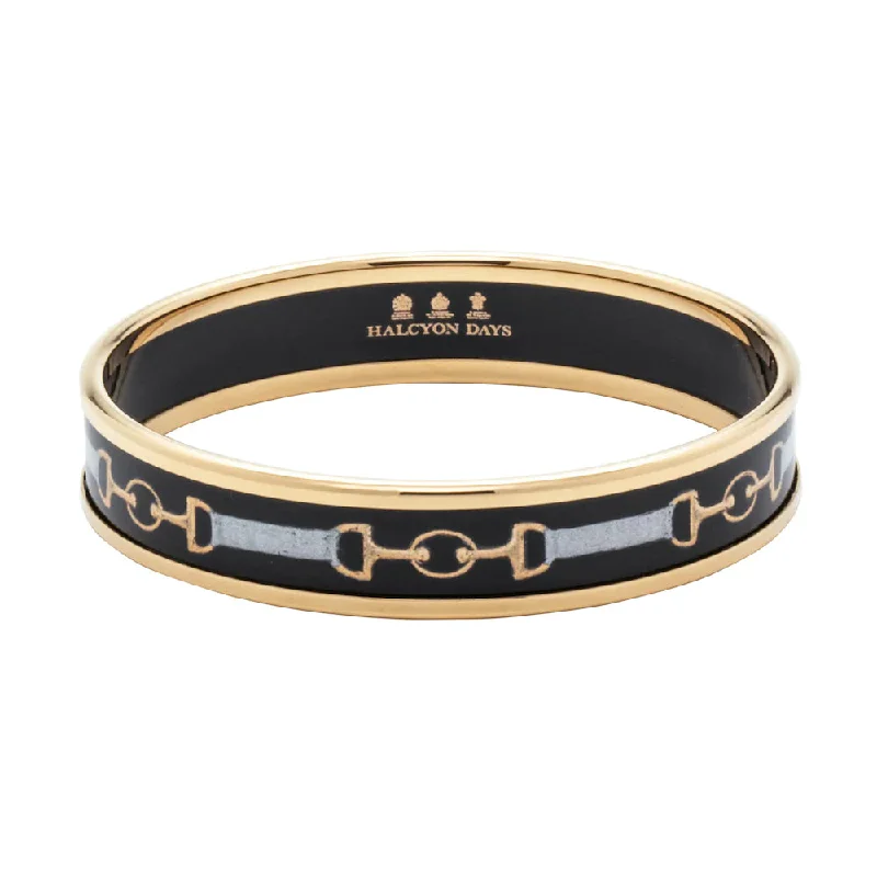 sterling silver infinity bracelet Halcyon Days 1cm Bridle Black & Gold Enamel Bangle