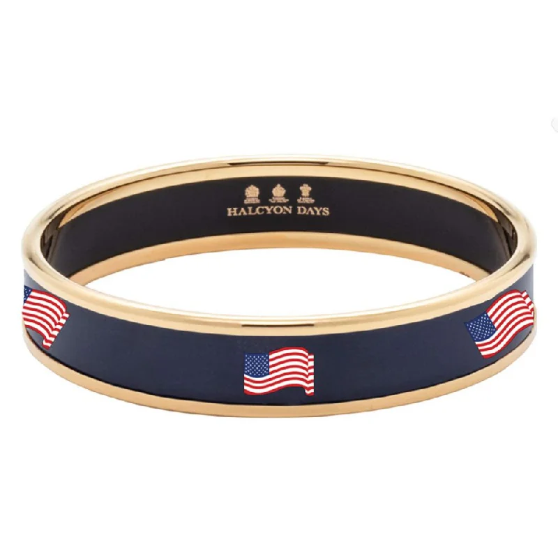 bold statement cuff bracelet Halcyon Days 1cm The Stars & Stripes Navy & Gold Enamel Bangle