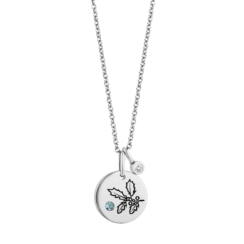 unique wooden bead necklace Hallmark Fine Jewelry December Flower of the Month Pendant in Sterling Silver with Swiss Blue Topaz and Diamond Accent
