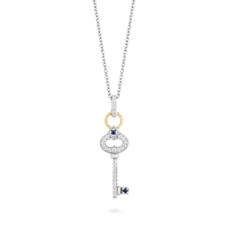 handcrafted filigree ring silver Hallmark Fine Jewelry Diamond Key Pendant in Sterling Silver & 14K Yellow Gold with Created Blue Sapphire & Diamonds
