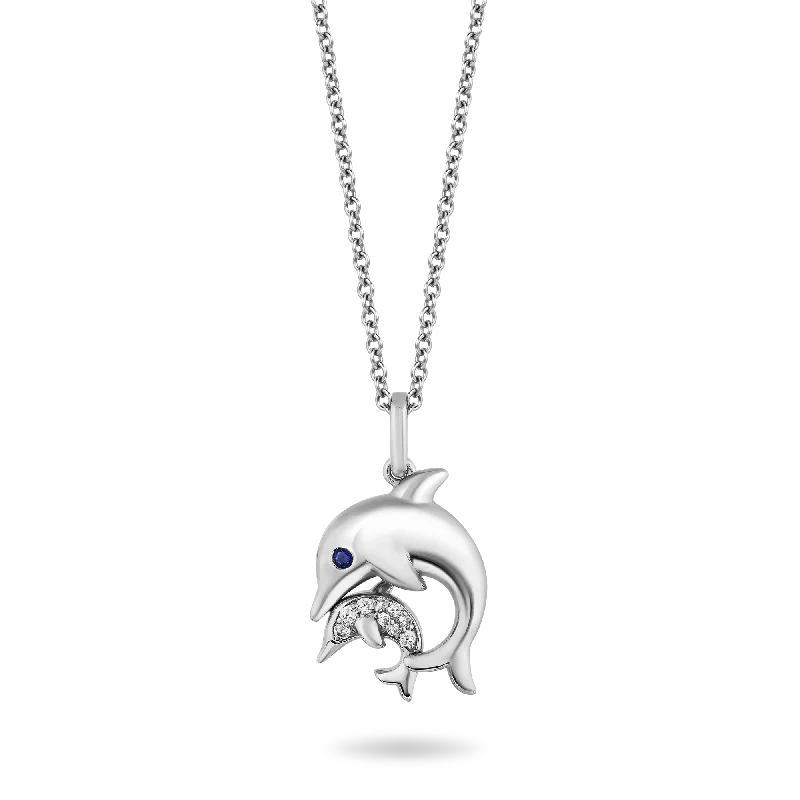unique promise ring for girlfriend Hallmark Fine Jewelry Dolphin Mama & Baby Pendant in Sterling Silver with Blue & White Diamonds