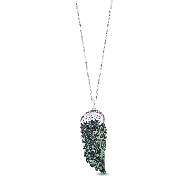 custom silver charm bracelet Hallmark Fine Jewelry Fine Feathers Pendant in Sky Blue Carved Mother of Pearl and Sterling Silver with Diamonds and Amethyst