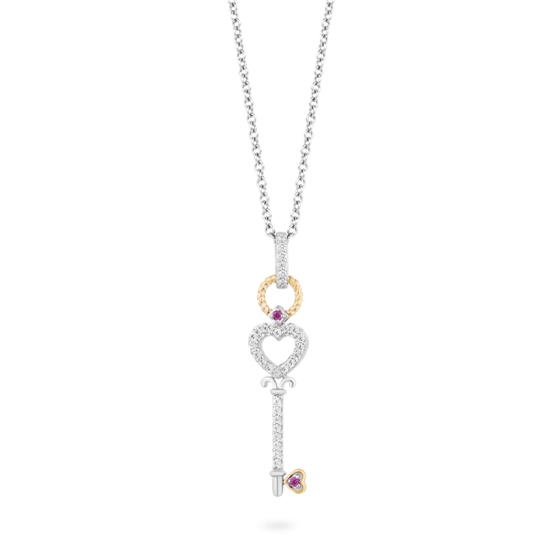 dainty feather charm necklace Hallmark Fine Jewelry Key To My Heart Pendant in Sterling Silver & 14K Yellow Gold with Created Ruby and Diamonds
