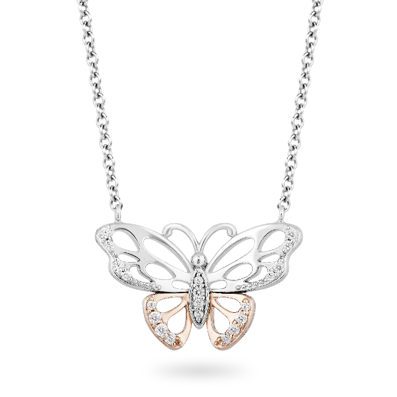 bold gothic vampire ring Hallmark Fine Jewelry Large Butterfly Necklace in Sterling Silver & 14K Rose Gold with Diamonds