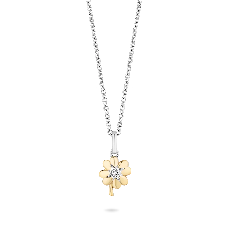 classic cubic zirconia pendant Hallmark Fine Jewelry Lucky Clover Pendant in 14K Yellow Gold & Sterling Silver with Diamond