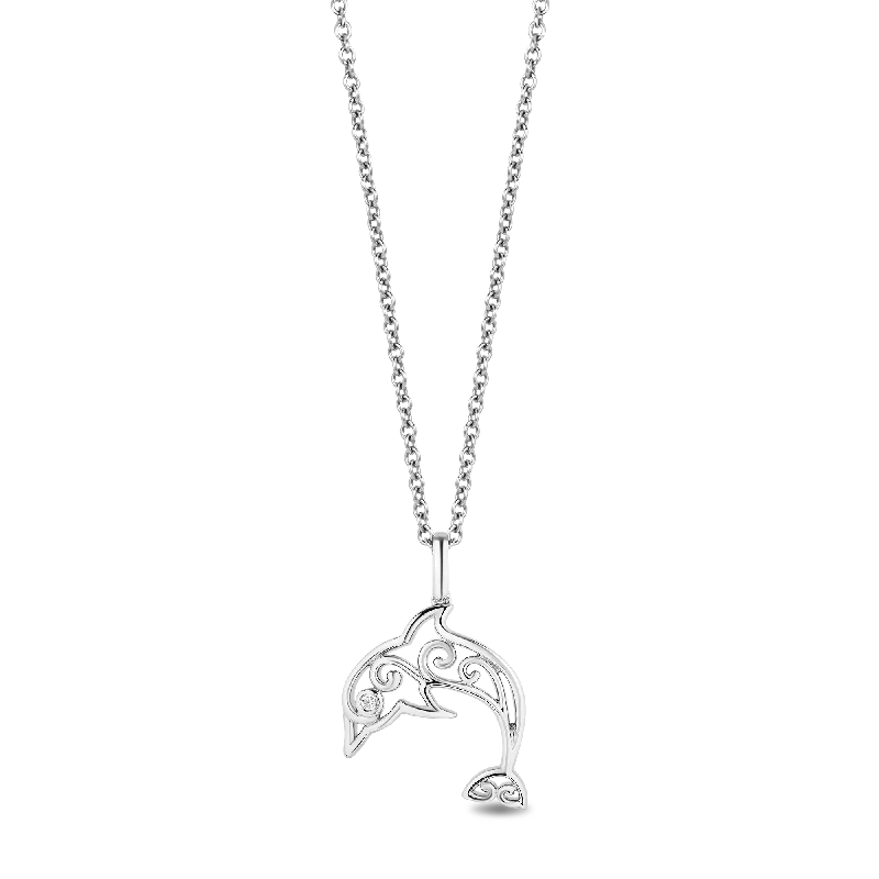 minimalist gold crescent moon necklace Hallmark Fine Jewelry Sea-Swirled Dolphin Pendant in Sterling Silver With Accent Diamonds