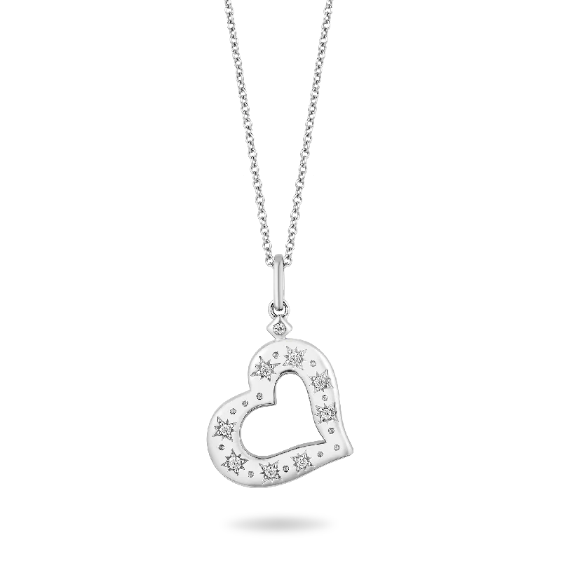 adjustable charm necklace Hallmark Fine Jewelry Star Studded Open Heart Pendant in Sterling Silver with Diamonds