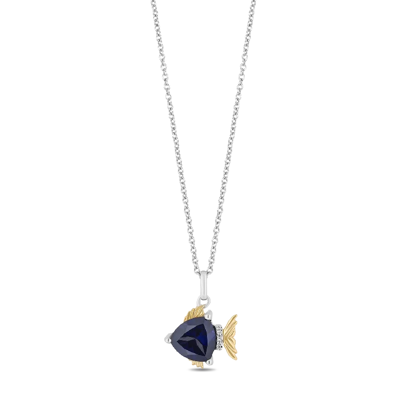 personalized ring with name Hallmark Fine Jewelry Sterling Silver and 14K Yellow Gold Blue Tang Fish Pendant in Created Blue Sapphire
