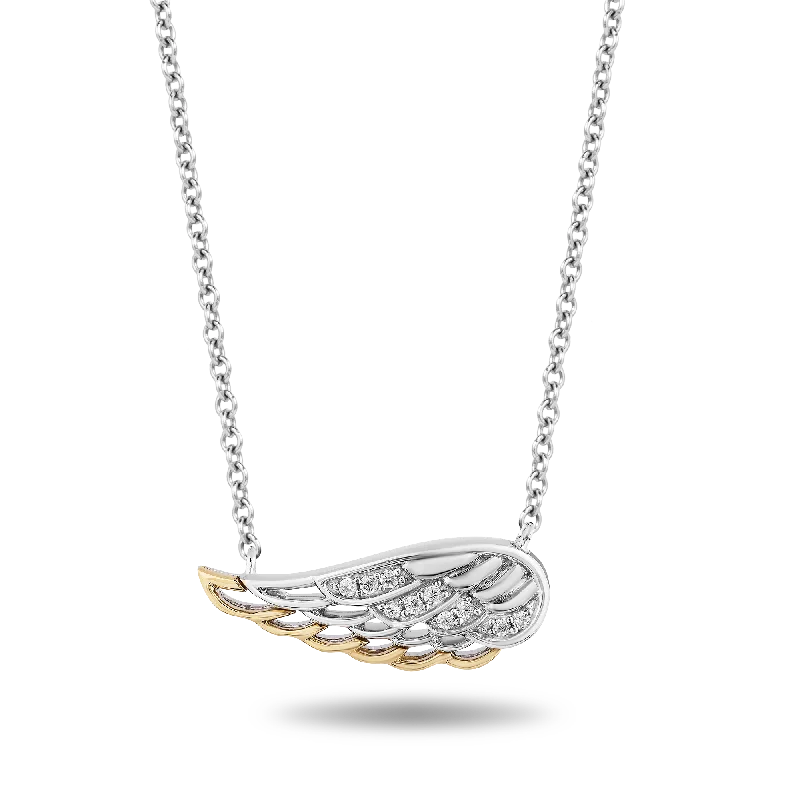 delicate chain necklace gold Hallmark Fine Jewelry Take Flight Wing Necklace in Sterling Silver & 14K Yellow Gold with Diamonds