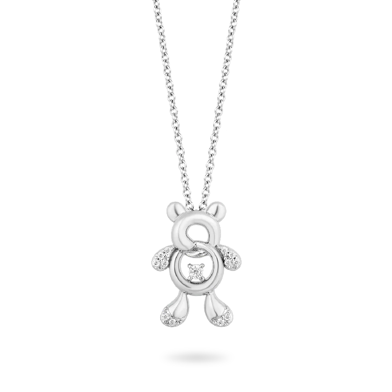 emerald cut diamond earrings Hallmark Fine Jewelry Tiny Teddybear Pendant in Sterling Silver with 1/10 Cttw of Diamonds