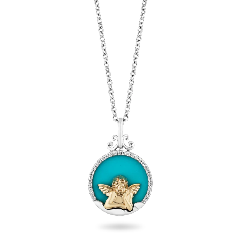 handmade resin flower earrings Hallmark Fine Jewelry Turquoise & Diamond Cherub Necklace in Sterling Silver & 14K Yellow Gold
