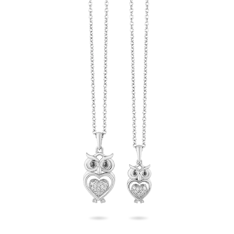 boho pearl charm bracelet Hallmark Fine Jewelry Two-of-a-Kind Owl Pendants in Sterling Silver with Diamonds