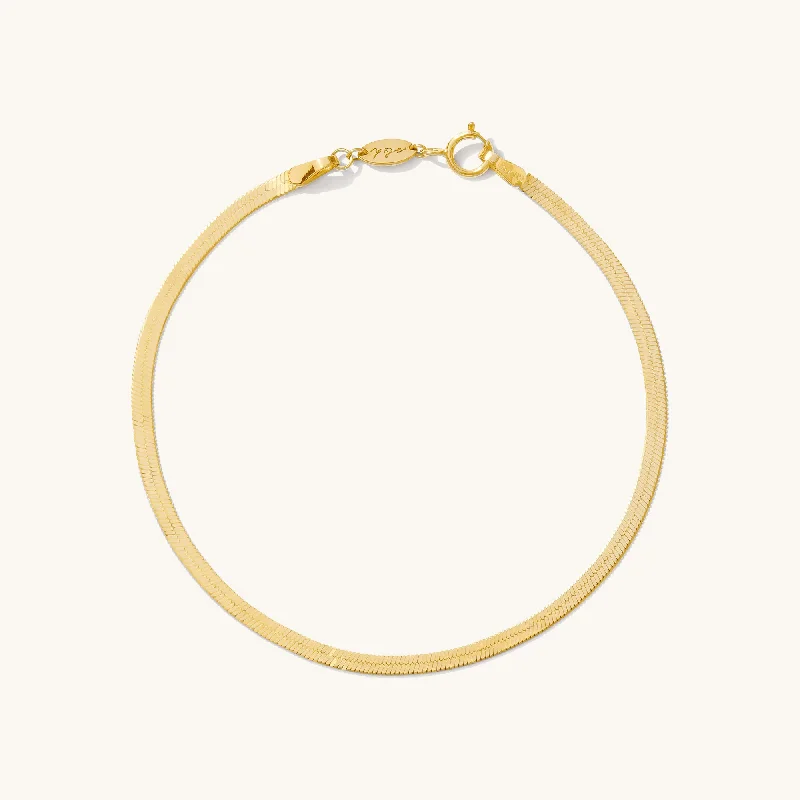 gold heart-shaped pendant necklace Herringbone Bracelet - 14k Solid Gold