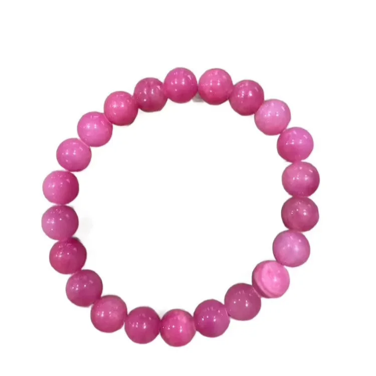 bold Cuban link bracelet men Hibiscus Pink Mountain Jade 8mm Bracelet