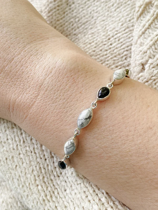 personalized coordinates ring custom Howlite & Onyx Bracelet