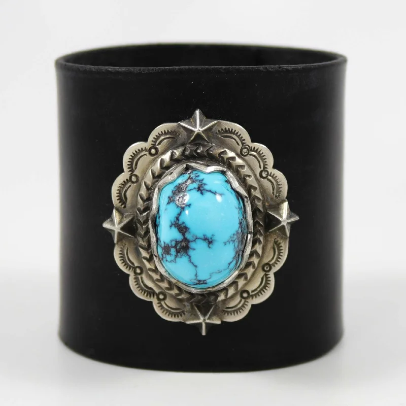 men’s leather and silver bracelet Hubei Turquoise Leather Cuff