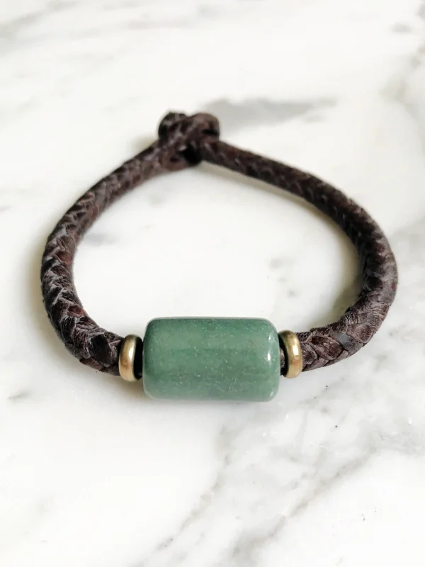 handcrafted silver cross pendant Jadeite & Leather Bracelet