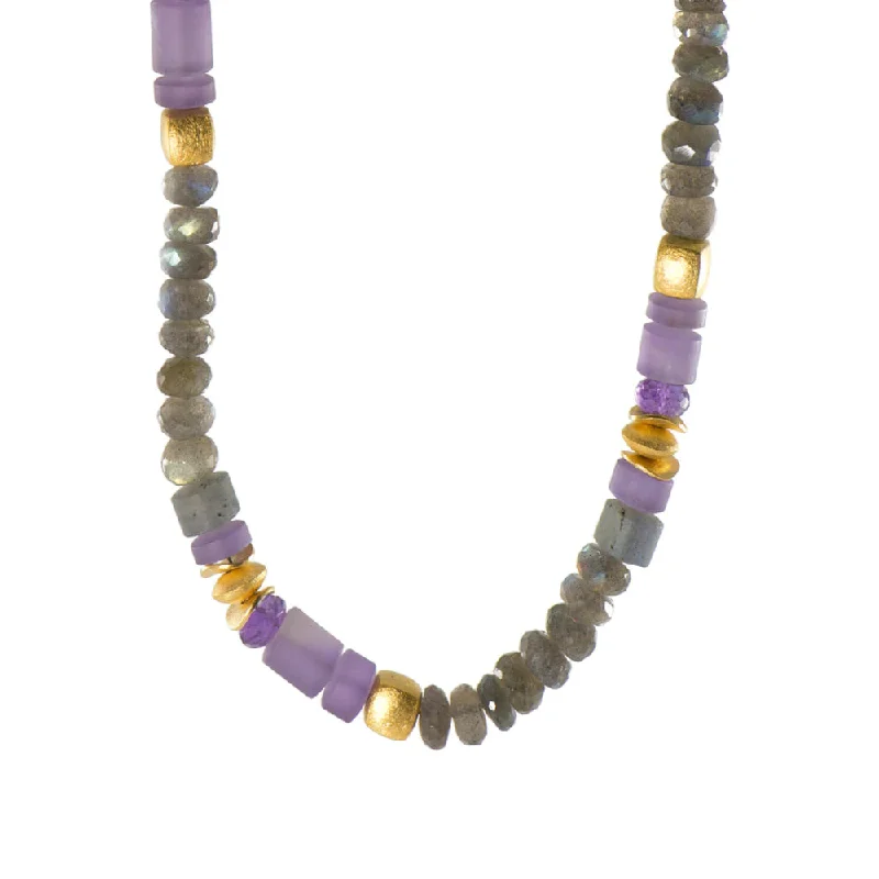 handcrafted raw crystal pendant Joyla Labradorite and Amethyst Necklace