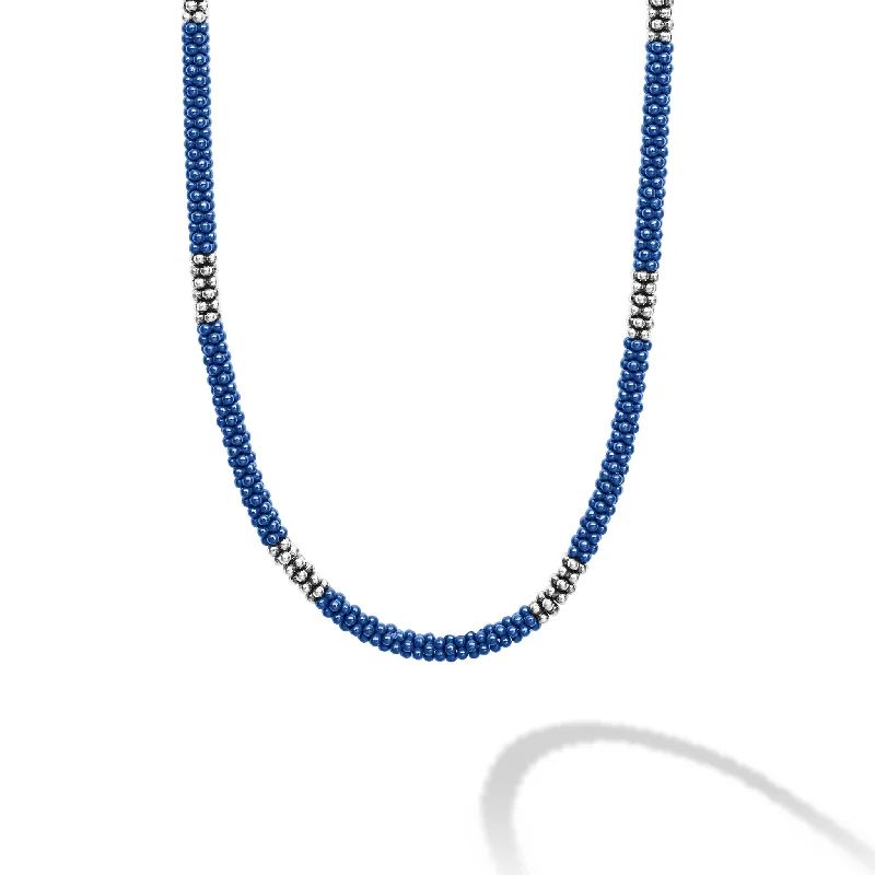 real tourmaline birthstone ring Lagos Blue Caviar 3mm Ultramarine Silver Station Ceramic Beaded Necklace