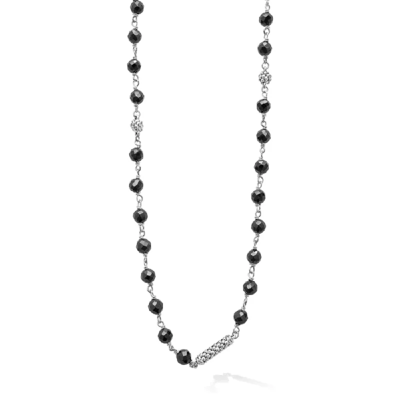 silver infinity knot ring Lagos Caviar Icon Long Black Ceramic Beaded Necklace