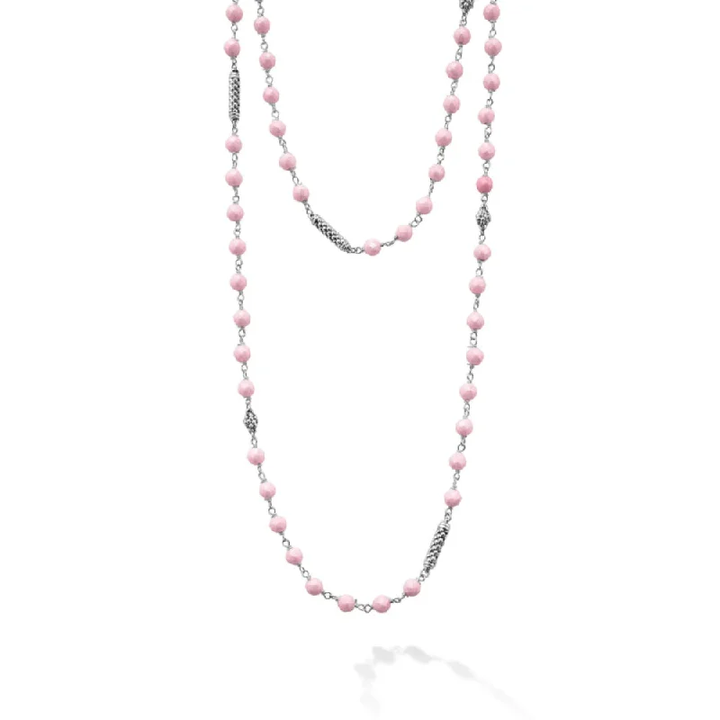 handcrafted beaded hoop earrings Lagos Caviar Icon Long Pink Ceramic Beaded Necklace