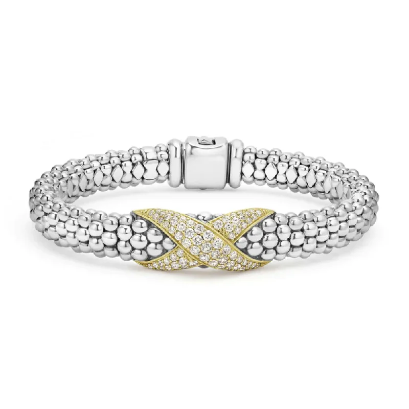 delicate angel wings necklace Lagos Embrace Two-Tone Diamond X Caviar Bracelet, 9mm