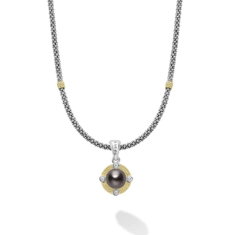 handcrafted gemstone pendant Lagos Luna Tahitian Black Pearl Diamond Caviar Necklace