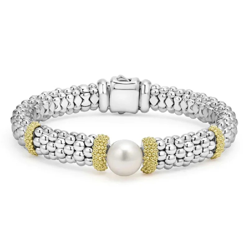 silver wave ring dainty Lagos Luna Two-Tone Pearl Caviar Bracelet, 9mm