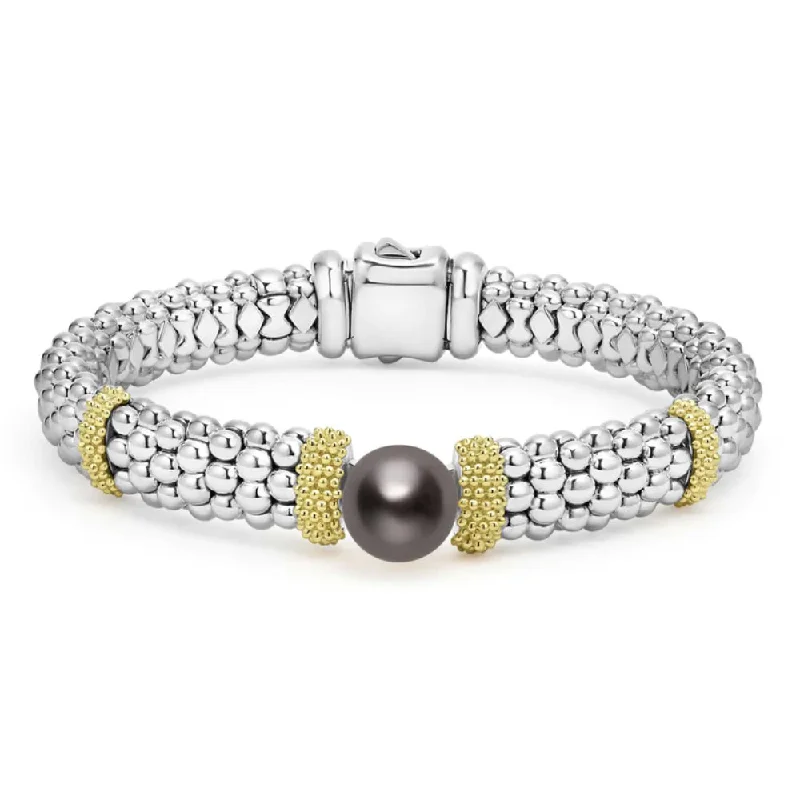 large statement turquoise ring Lagos Luna Two-Tone Tahitian Black Pearl Caviar Bracelet, 9mm