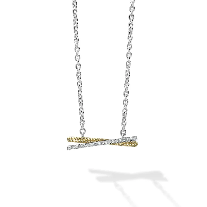 rose gold initial pendant necklace Lagos Lux Two Tone X Diamond Necklace