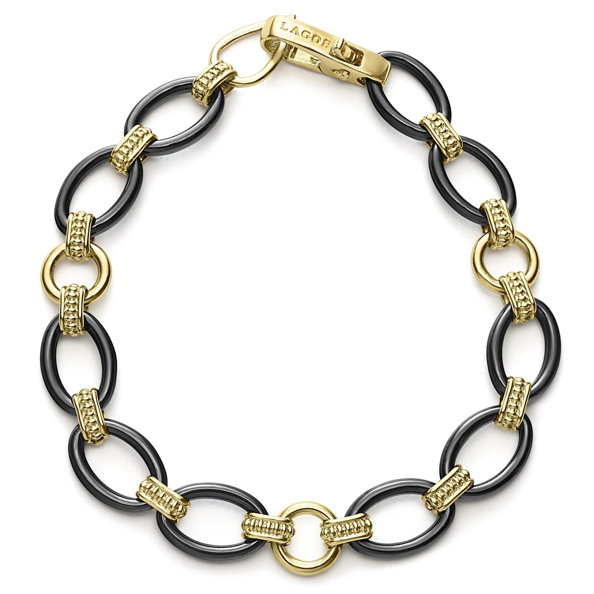 minimalist sapphire drop necklace Lagos Meridian Gold and Black Ceramic Link Bracelet