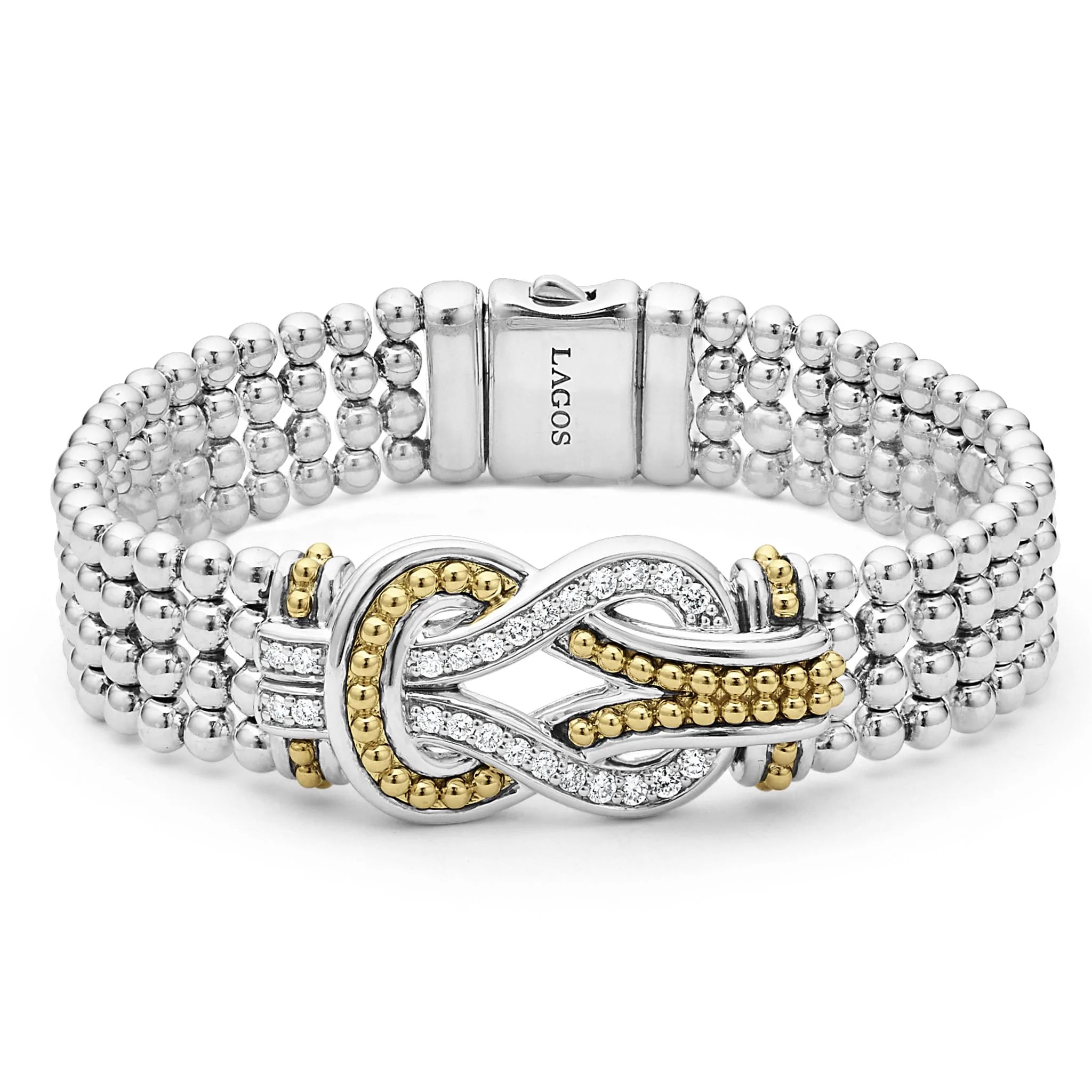 braided gold chain bracelet Lagos Newport Two-Tone Knot Diamond Chain Bracelet