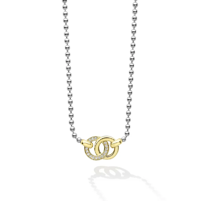 gold mesh bangle bracelet Lagos Signature Caviar Two-Tone Interlocking Diamond Pendant Necklace
