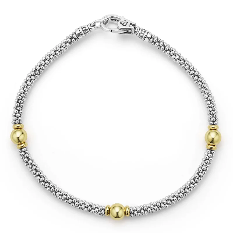 personalized zodiac birthstone necklace Lagos Signature Caviar Two-Tone Station Bracelet, 3mm personalized zodiac birthstone necklace Lagos Signature Caviar Two-Tone Station Bracelet, 3mm
