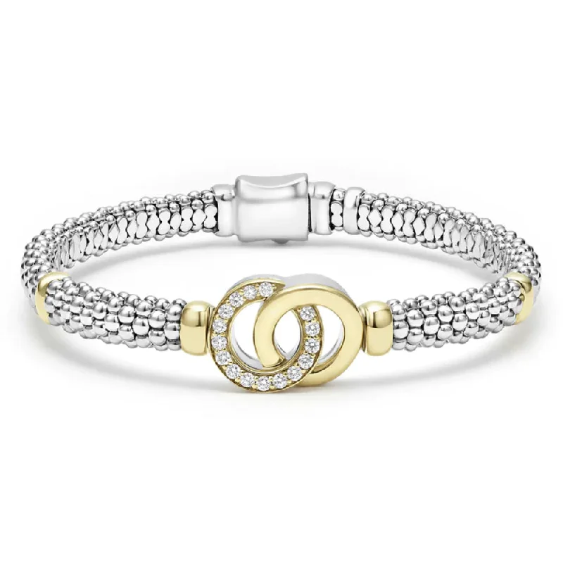 dainty gold chain ring Lagos Two-Tone Interlocking Diamond Caviar Bracelet, 6mm