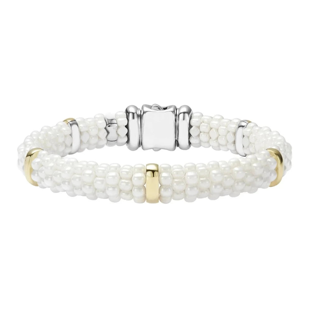 waterproof beach anklet stainless steel Lagos White Caviar Gold Station Ceramic Bracelet