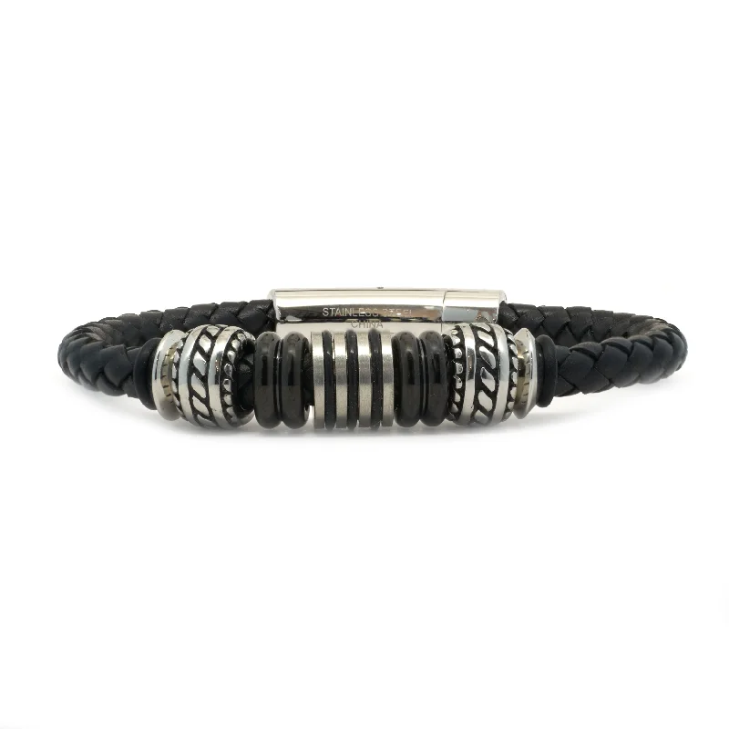 sterling silver dragonfly pendant Leather Bracelet with Sterling Silver Stations