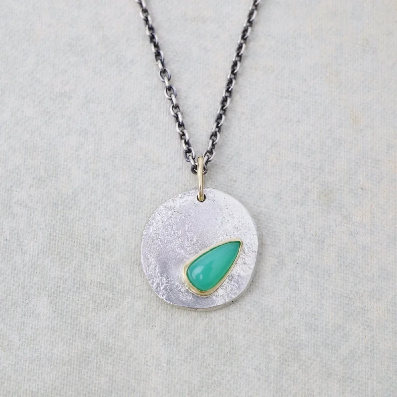 simple crystal earrings Chrysoprase Teardrop Medallion Necklace - One of A Kind