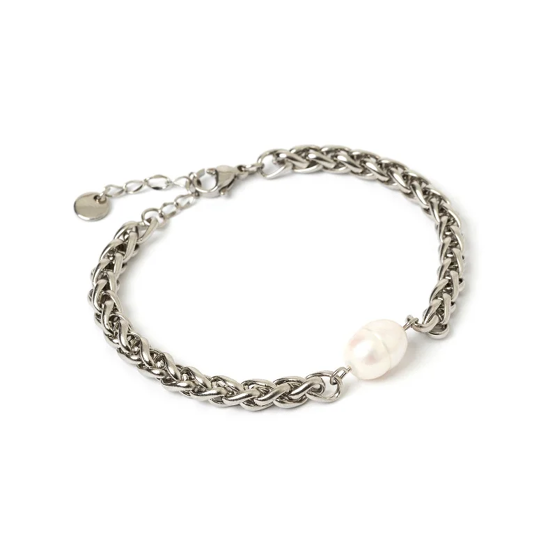 sterling silver braided ring Mia Pearl and Silver Bracelet