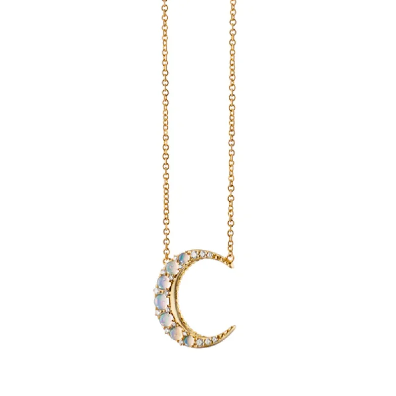 dainty cherry blossom ring Monica Rich Kosann 18K Gold Water Opal Mini Crescent Moon Necklace