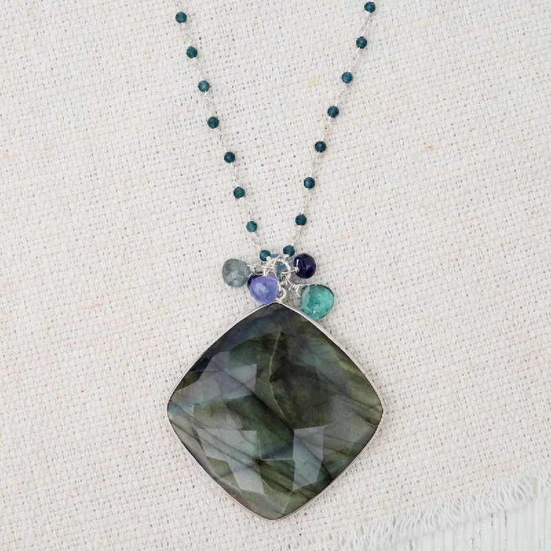white gold diamond cluster ring Silver Large Labradorite Square Pendant on Bead Chain Necklace
