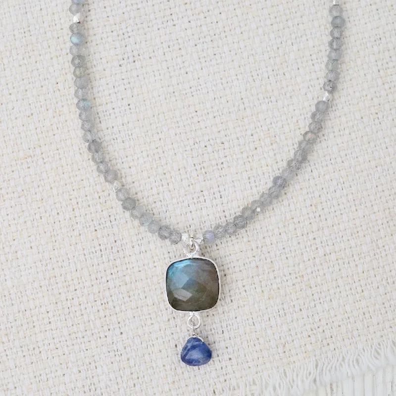 dainty silver hamsa bracelet Silver Labradorite Square Link Necklace