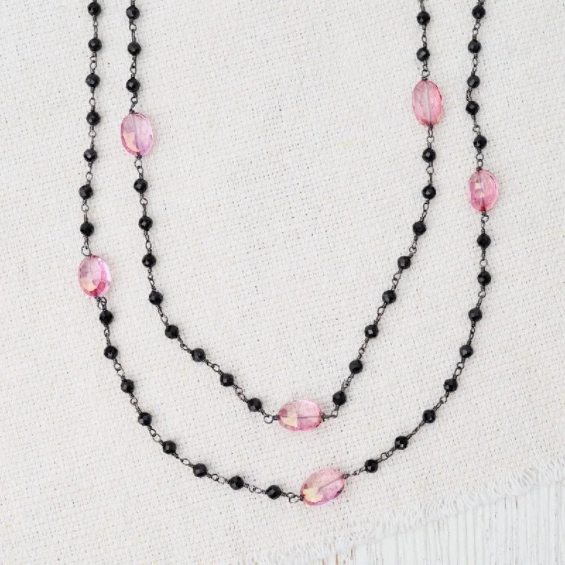 real turquoise drop earrings 42" Oxidized Silver Pink Quartz Bead Chain Necklace